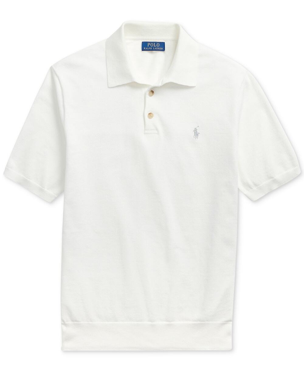 Polo Ralph Lauren Regular Fit Cotton Polo-Collar Sweater Deckwash White Small
